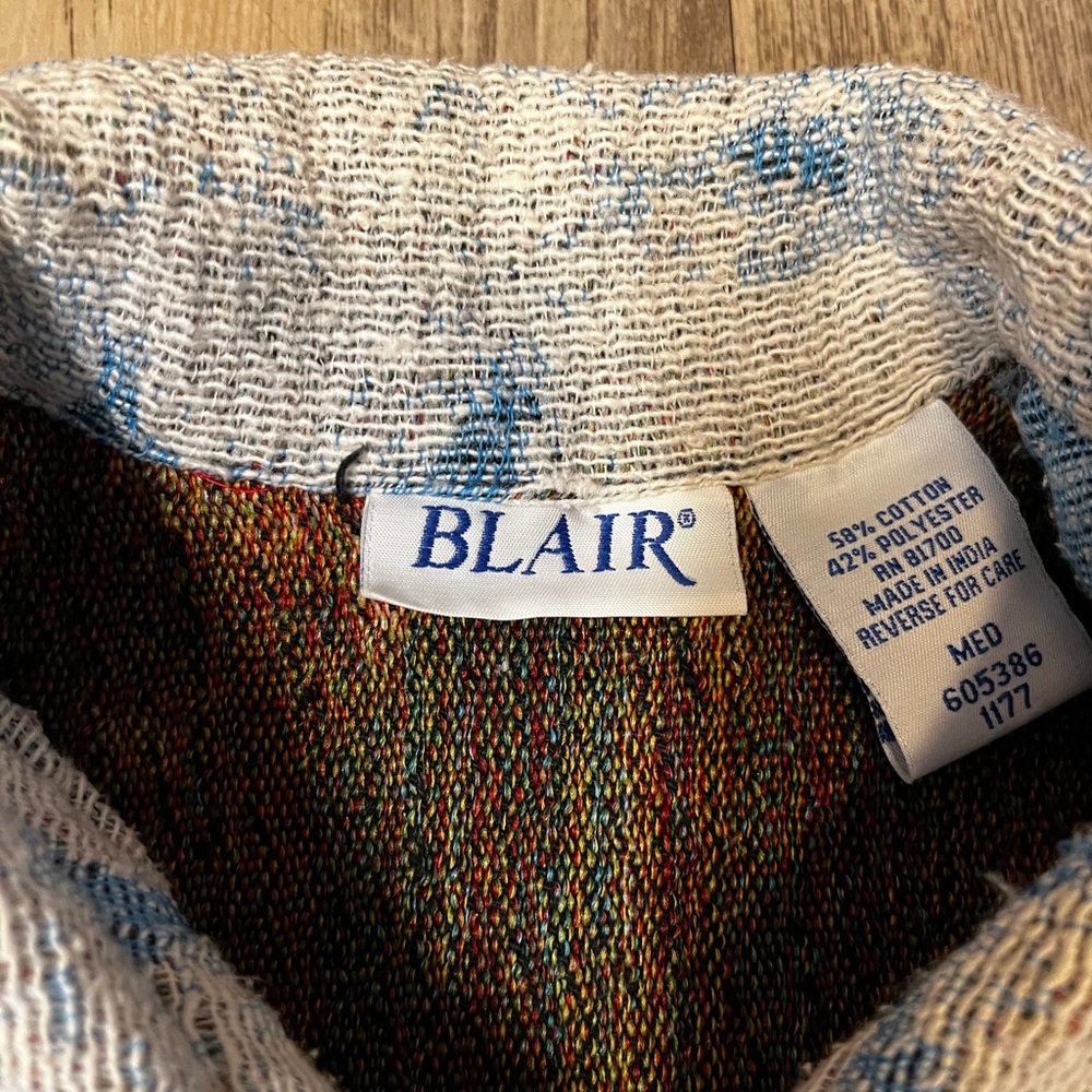 VTG 90s Blair Holiday Lighthouse Snowman Tapestry Jacket Nautical Anchor Medium - Picture 7 of 14